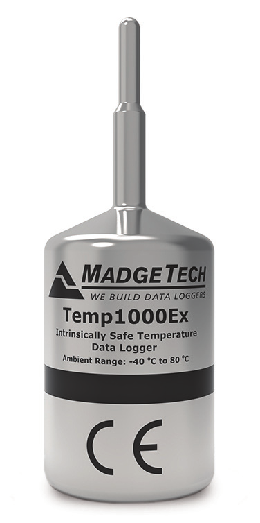 Intrinsically safe temperature data logger with probe stem